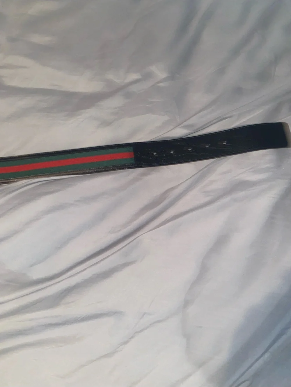 Gucci Black Leather Belt with Green & Red Web and Silver GG Buckle